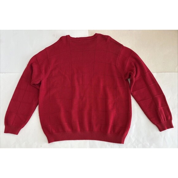 Vintage Izod Windowpane Sweater Red Pullover Cotton Grandpa Pullover Mens Sz 2XL - Picture 8 of 9